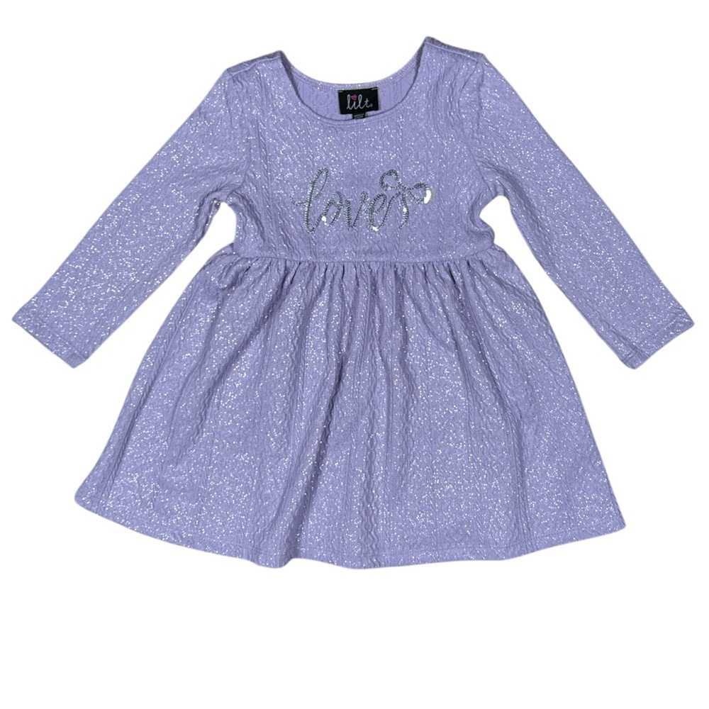Lilt Sparkly Lilac Long Sleeve Dress with the Love in Silver Sequins Size 3T